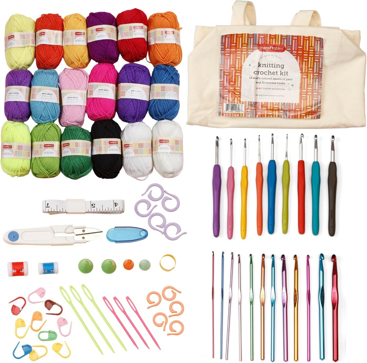 Crochet Kit for Beginners – 85 Piece Beginner Crochet Kit for Adults & Kids with Yarn, Hooks, Accessories & Bonus Tote Bag Organizer – Learn to Crochet with Complete Starter Set